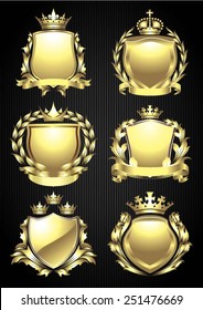 Gold crowned shield heraldry set