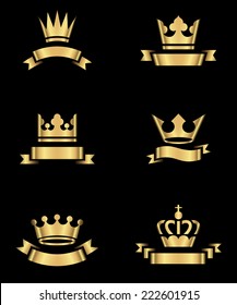 Gold Crowns and Banners - Set of gold crowns and banners.  Colors are global, so they can be changed easily.  Each element is grouped individually for easy editing.