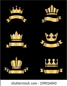 Gold Crowns and Banners - Set of gold crowns and banners.  Colors in gradients are global, so they can be changed easily.  Each element is grouped individually for easy editing.