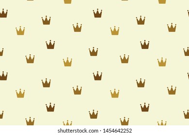 Gold crowns on a light background. Seamless pattern with silhouettes of tiaras. Template for Royal Wallpaper, wrapping paper, fabric, covers... Elegant design. Premium vector.