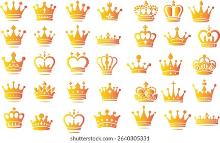 gold crowns set of vector icons