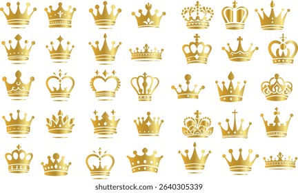 gold crowns set of vector icons
