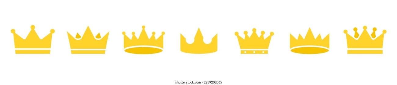 Gold crowns vector icons set. Collection with yellow crowns. Vector 10 EPS.