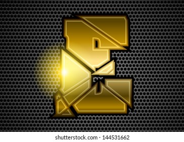 Gold Crushed Letter E with abstract background 