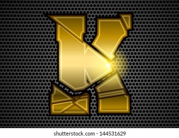 Gold Crushed Letter K with abstract background 