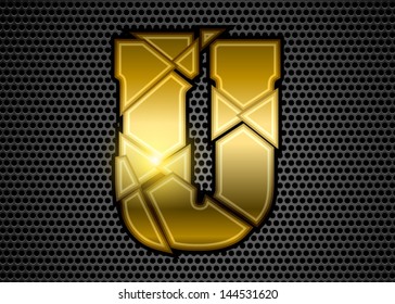 Gold Crushed Letter U with abstract background 