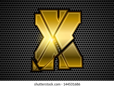Gold Crushed Letter X with abstract background 