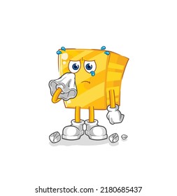 The Gold Cry With A Tissue. Cartoon Mascot Vector