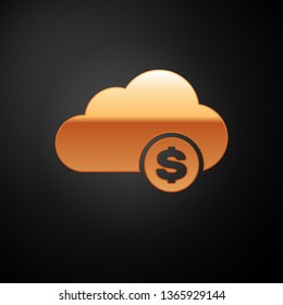 Gold Cryptocurrency cloud mining icon isolated on black background. Blockchain technology, bitcoin, digital money market, cryptocoin wallet. Vector Illustration