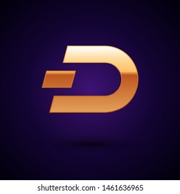 Gold Cryptocurrency coin Dash icon isolated on dark blue background. Digital currency. Altcoin symbol. Blockchain based secure crypto currency.  Vector Illustration