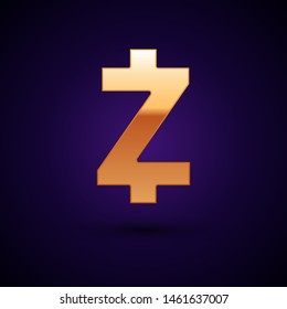 Gold Cryptocurrency coin Zcash ZEC icon isolated on dark blue background. Altcoin symbol. Blockchain based secure crypto currency.  Vector Illustration