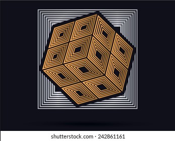 Gold Cube, Box graphic, vector .