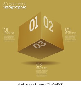 Gold cube infographic design / abstract form suitable for infographics, book cover or web banner or user interface
