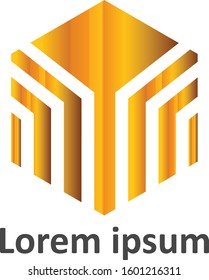 Gold Cube Logo Vector Design 