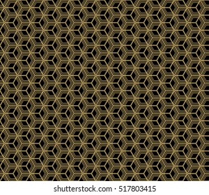 Gold cubes on black. Optical illusion. Vector illustration. For the interior design, wallpaper, business