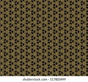 Gold cubes on black. Optical illusion. Vector illustration. For the interior design, wallpaper, business