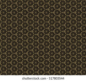 Gold cubes on black. Optical illusion. Vector illustration. For the interior design, wallpaper, business