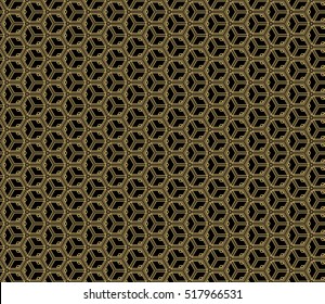 Gold cubes on black. Optical illusion. Vector illustration. For the interior design, wallpaper, business
