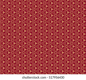 Gold cubes on red. Optical illusion. Vector illustration. For the interior design, wallpaper, business
