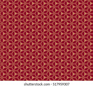 Gold cubes on red. Optical illusion. Vector illustration. For the interior design, wallpaper, business