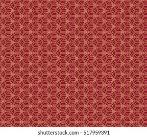 Gold cubes on red. Optical illusion. Vector illustration. For the interior design, wallpaper, business