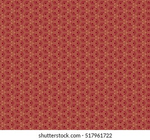 Gold cubes on red. Optical illusion. Vector illustration. For the interior design, wallpaper, business