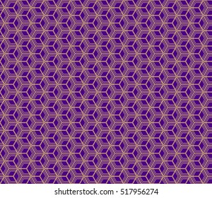 Gold cubes. Purple background. Vector illustration. For the interior design, wallpaper, business