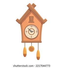 Gold Cuckoo Clock icon cartoon vector. Old watch. Hour bird