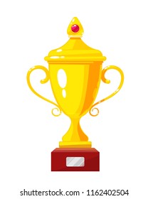 Gold Cup, award. Championship winner golden trophy cup. Award for victory in sports competitions and events, symbol of the leader, champion of football. Prize for the first place. Vector illustration.