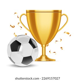 Gold cup award with soccer ball. EPS10 vector