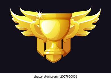 Gold cup award with wings for the winner for ui games. Vector illustration award for victory, luxury icon for graphic design.