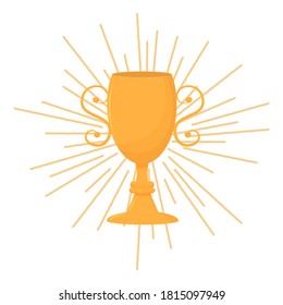 Gold cup, award for winner isolated on white background. Trophy, success symbol. Colorful reward.