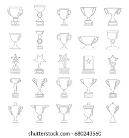 Gold cup awards icons collection in black simple line style isolated on white background. Elements for cup awards design
