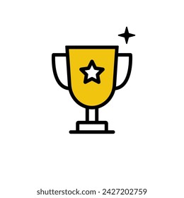 Gold Cup black line icon. First place. Victory prize golden bowl. Winning and achievement. Trophies and awards isolated on white background. Vector illustration flat design.