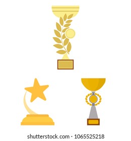 Gold Cup cartoon icons in set collection for design. Winners Cup vector symbol stock web illustration.