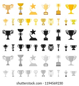 Gold Cup cartoon icons in set collection for design. Winners Cup vector symbol stock web illustration.