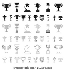 Gold Cup cartoon icons in set collection for design. Winners Cup vector symbol stock web illustration.