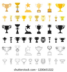 Gold Cup cartoon icons in set collection for design. Winners Cup vector symbol stock web illustration.