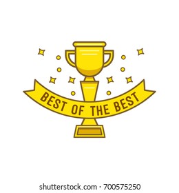 Gold Cup  In Cartoon Style. Goblet With Inscription Best Of The Best For Designers And Illustrators. Award Bowl In The Form Of Vector Illustrations