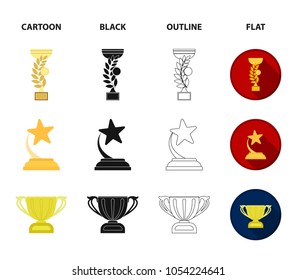 Gold Cup cartoon,black,outline,flat icons in set collection for design. Winners Cup vector symbol stock web illustration.