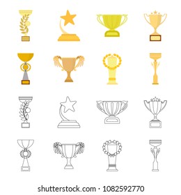 Gold Cup cartoon,outline icons in set collection for design. Winners Cup vector symbol stock web illustration.