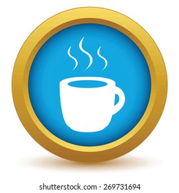 Gold cup of coffee icon on a white background. Vector illustration