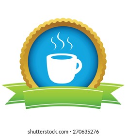 Gold cup of coffee logo on a white background. Vector illustration