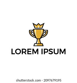 Gold cup and crown vector logo design