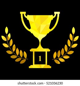 Gold Cup for first place, polygon vector illustration.