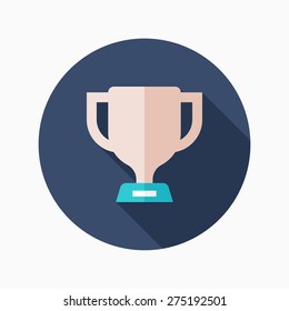Gold cup flat icon with long shadow on blue circle background , educational concepts , vector illustration
