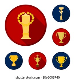 Gold Cup flat icons in set collection for design. Winners Cup vector symbol stock web illustration.