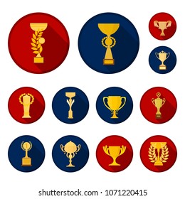 Gold Cup flat icons in set collection for design. Winners Cup vector symbol stock web illustration.