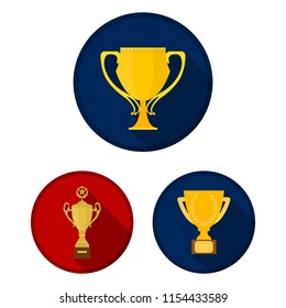 Gold Cup flat icons in set collection for design. Winners Cup vector symbol stock web illustration.