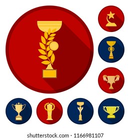 Gold Cup flat icons in set collection for design. Winners Cup vector symbol stock web illustration.